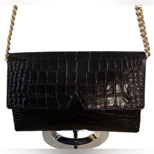 Vince Black Croc-Embossed Leather Chain Shoulder Clutch-A Strap is added as gift